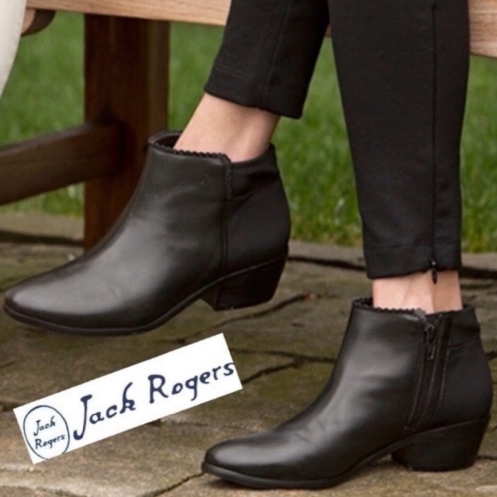 Jack Rogers Bailey Classic Black Genuine Leather Scalloped Trim Ankle‎ Booties 6